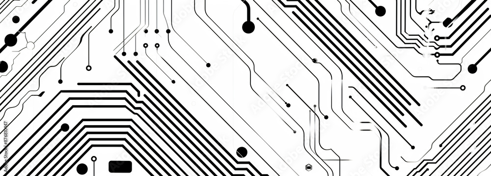 Black and white circuit board pattern background with stripes, tech ...