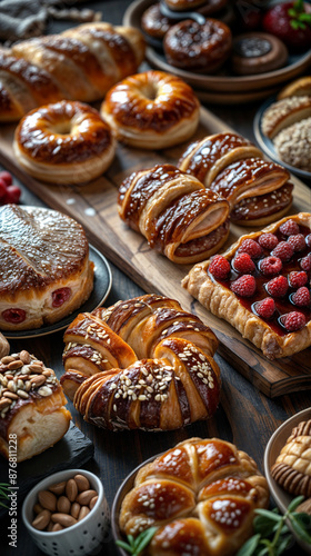 Wallpaper Mural close up on tray of freshly baked croissants and pastries in a bakery display, delicious french sweets
 Torontodigital.ca
