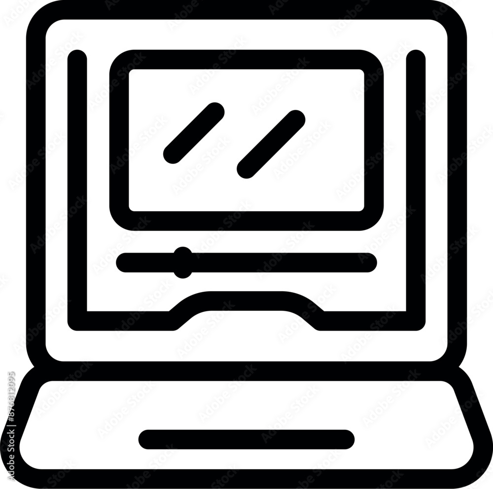 Simple icon of a laptop displaying video editing software, ideal for topics like video editing, content creation, and multimedia production Simple icon of a laptop displaying video editing software, ideal for topics like video editing, content creation, and multimedia production
