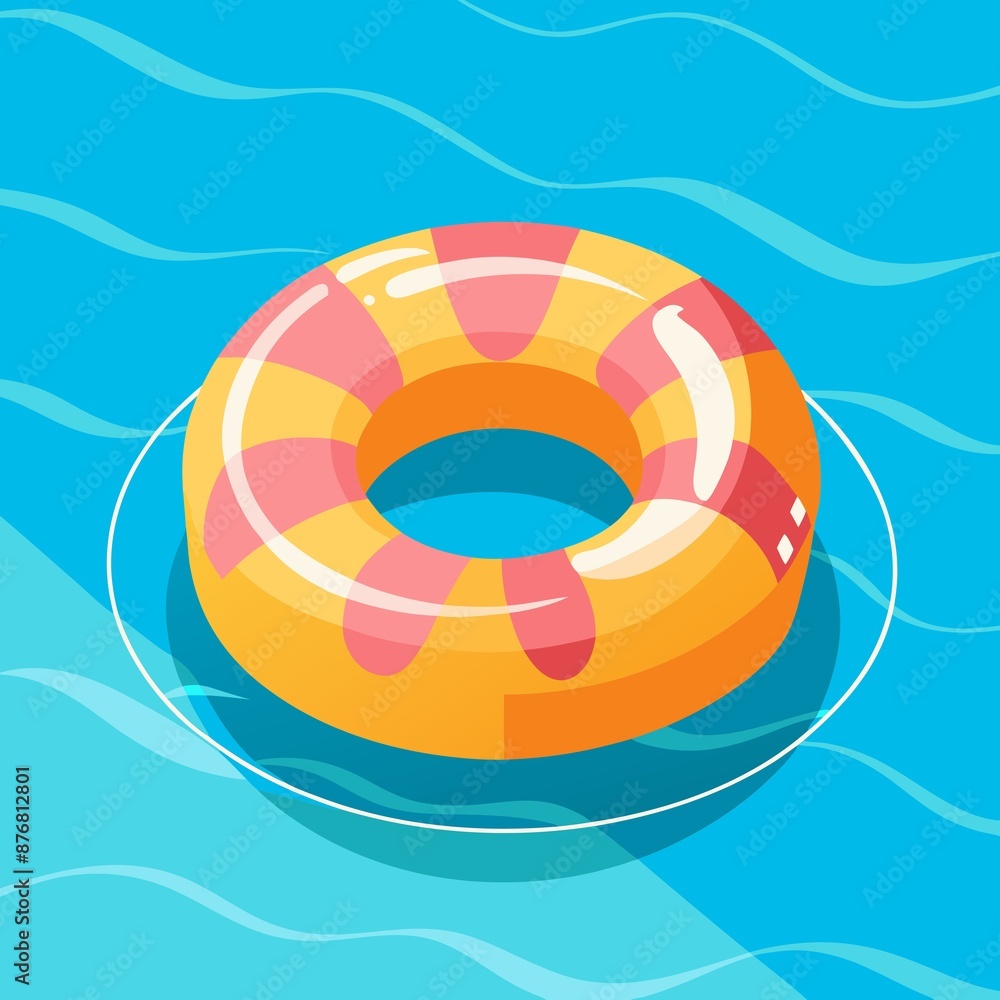 Obraz premium Colorful Inflatable Ring Float in Blue Swimming Pool