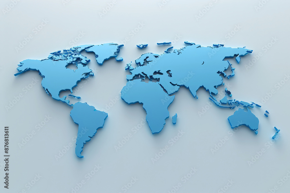 Minimalistic 3D world map on a soft blue gradient background. Simplified earth representation. Generative AI Minimalistic 3D world map on a soft blue gradient background. Simplified earth representation. Generative AI