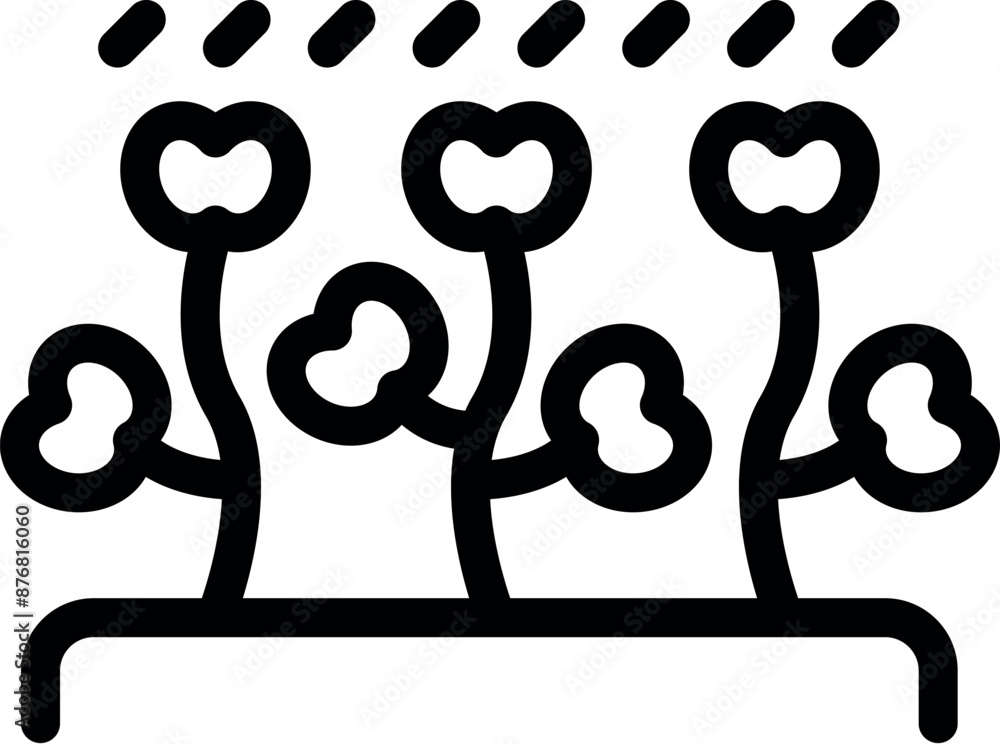Simple black line icon of cotton plants growing under the rain Simple black line icon of cotton plants growing under the rain