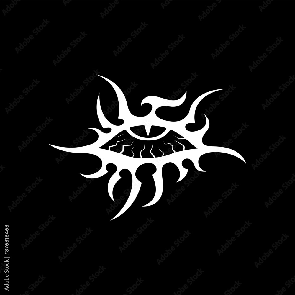 Neo tribal element. Neo tribal style eye of the demon.Gothic style eye. Y2K shape for streetwear, album cover, tattoo, techno rave party, etc. Vector Y2K sign.