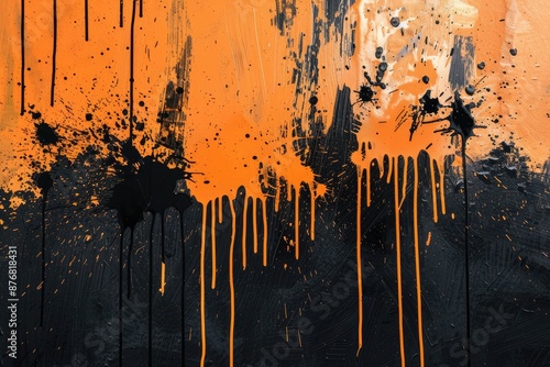 Abstract background with black and orange splashes and drips