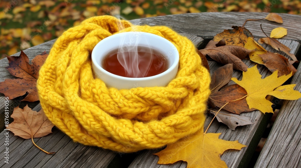 Cozy Autumn Tea with Knitted Scarf Cozy Autumn Tea with Knitted Scarf