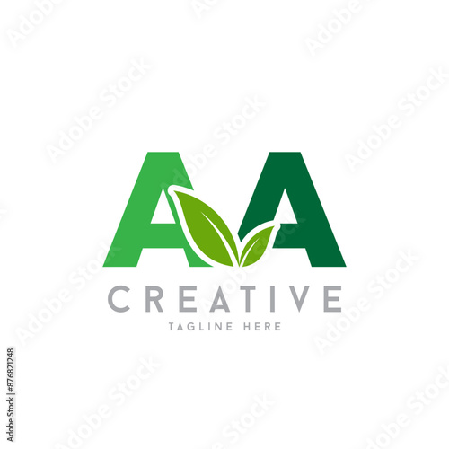 Letter AA Creative Agro, agriculture vector logo with leaf symbol.