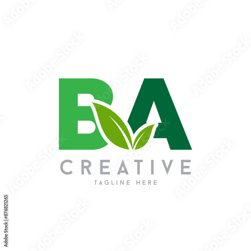 Letter BA Creative Agro, agriculture vector logo with leaf symbol.