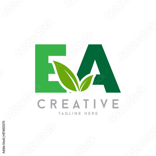 Letter EA Creative Agro, agriculture vector logo with leaf symbol.