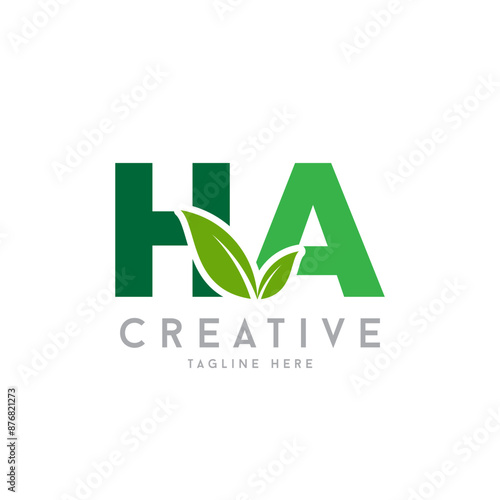 Letter HA Creative Agro, agriculture vector logo with leaf symbol.