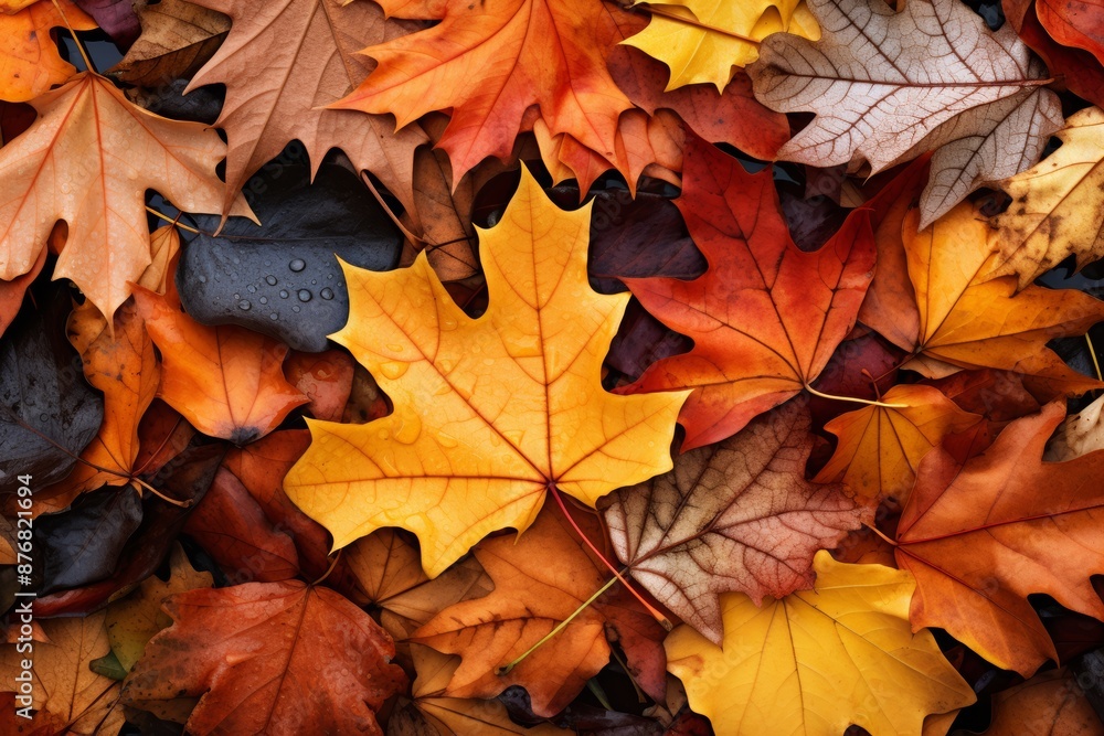 High-detail photo of a mix of different types of autumn leaves on the ground High-detail photo of a mix of different types of autumn leaves on the ground