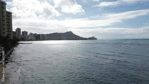 Aerial View of Honolulu's Coastline with Diamond Head Crater in the Background