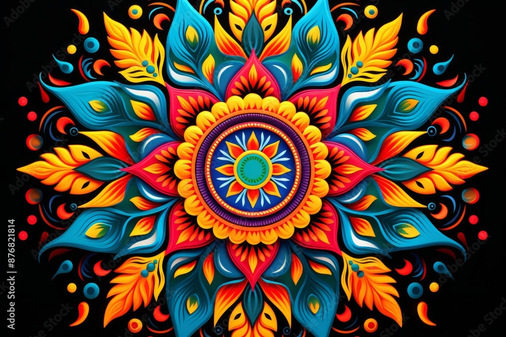 Illustration of a vibrant rangoli design created for Navaratri celebrations Illustration of a vibrant rangoli design created for Navaratri celebrations