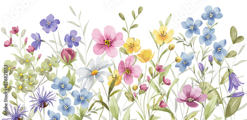 Wallpaper Mural Watercolor wild flowers border banner for stationary, greetings, etc. floral decoration. Hand drawing Torontodigital.ca