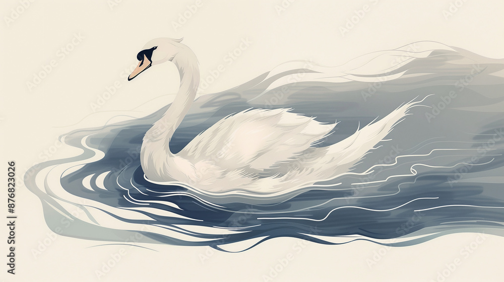 A graceful swan with flowing water around it , minimalistic art nouveau illustrations A graceful swan with flowing water around it , minimalistic art nouveau illustrations