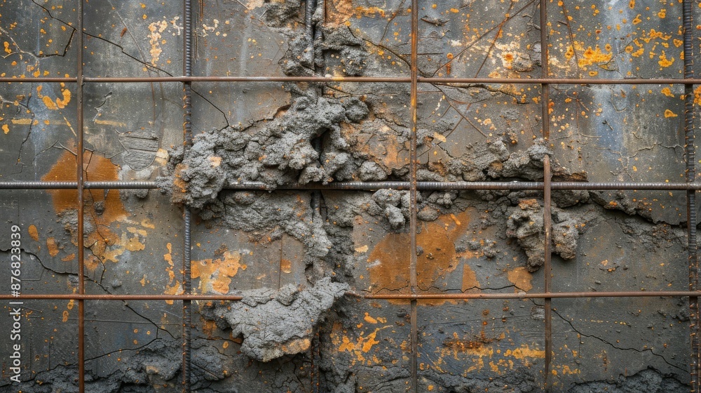 Naklejka premium An image showing a detailed view of a basement wall with visible cracks and concrete reinforcements being stitched.