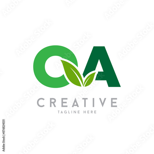 Letter OA Creative Agro, agriculture vector logo with leaf symbol.