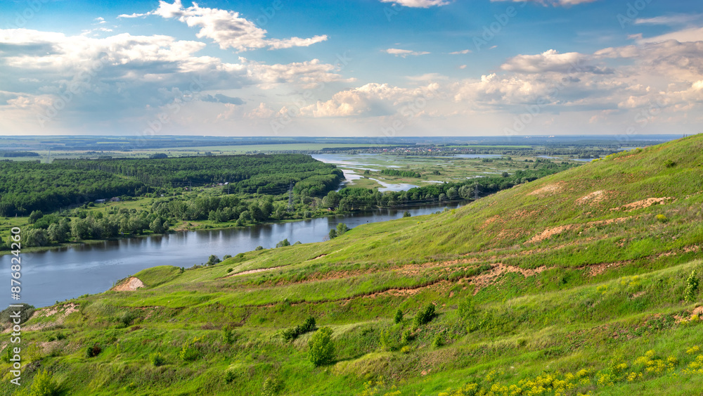 View from the mountain to the river flood. View from the mountain to the river flood.