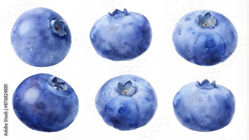 watercolor set of blueberries, hand-painted collection of berries for kitchen wall decoration