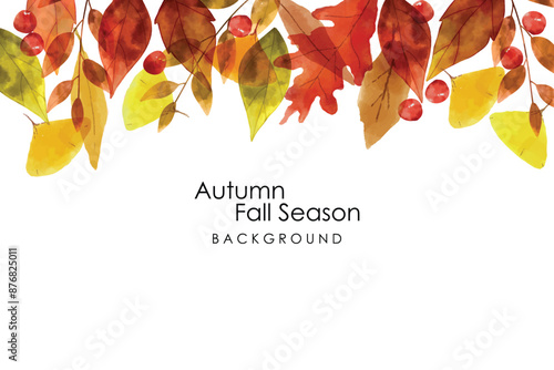 Autumn leaves watercolor frame. Vector illustration autumn leaves for fall autumn season concept Watercolor style. Watercolor border with fall leaves isolated on a white background.