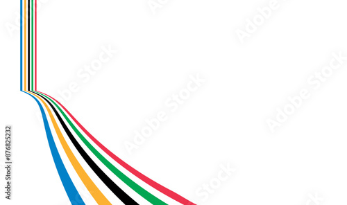 Colored abstract rainbow lines isolated, five olympic color lines rise up