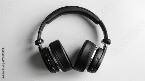 Stylish wireless headphone in black on white background Premium music studio headset