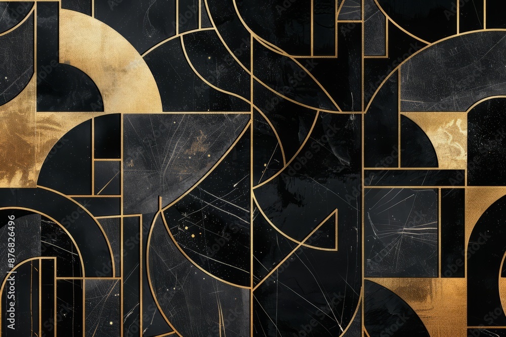 Abstract black and gold geometric shapes, creating a modern and sophisticated design, Generative AI Abstract black and gold geometric shapes, creating a modern and sophisticated design, Generative AI