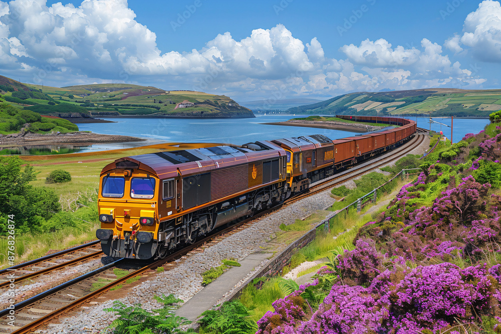 Obraz premium Freight train in a scenic landscape