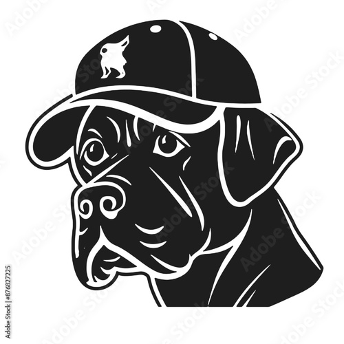 boxer dog in baseball cap silhouette vector 