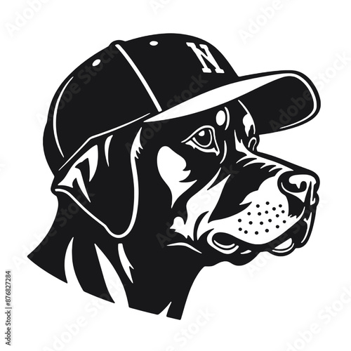 boxer dog in baseball cap silhouette vector 