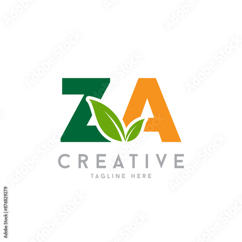 Letter ZA Creative Agro, agriculture vector logo with leaf symbol.