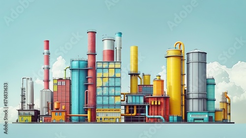 Bankruptcy effects on industrial innovation flat design side view bankrupt theme water color colored pastel © thowithun