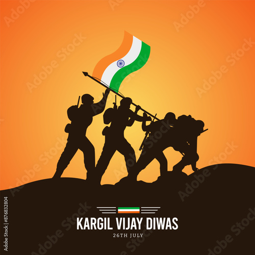 26th July Kargil Vijay Diwas Design Concept With Indian Flag And Army Social Media Post, Web Banner, Print Design 