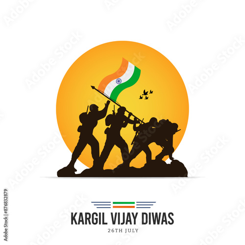 26th July Kargil Vijay Diwas Design Concept With Indian Flag And Army Social Media Post, Web Banner, Print Design 