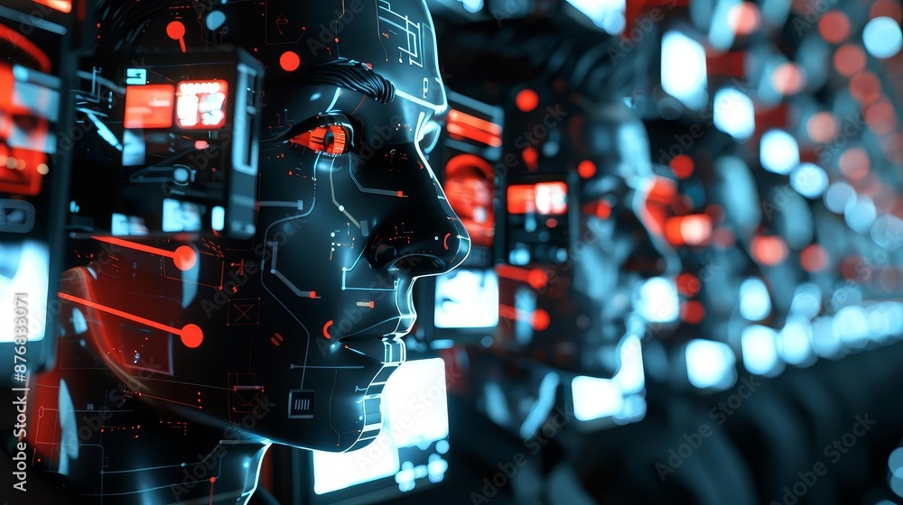 3d illustration of Digital Faces Repeated Images of Man with Tech Devices 3d illustration of Digital Faces Repeated Images of Man with Tech Devices