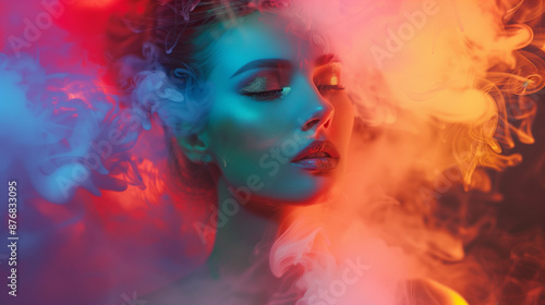 portrait of a woman smoking electronic cigarette or vaping © EnGbarr