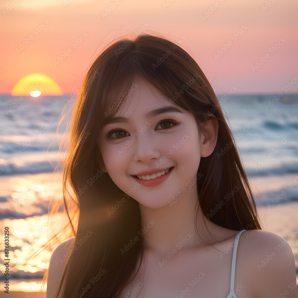 Woman Watching Sunset on Beach (AI Generated) Woman Watching Sunset on Beach (AI Generated)