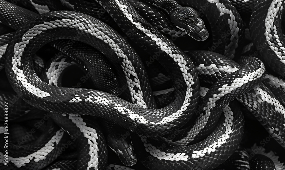 Obraz premium black and white snakes, close up, grayscale, seamless background, high resolution,