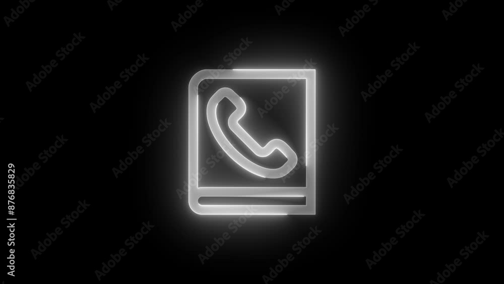 Phone book icon glowing neon white color animation Phone book icon glowing neon white color animation