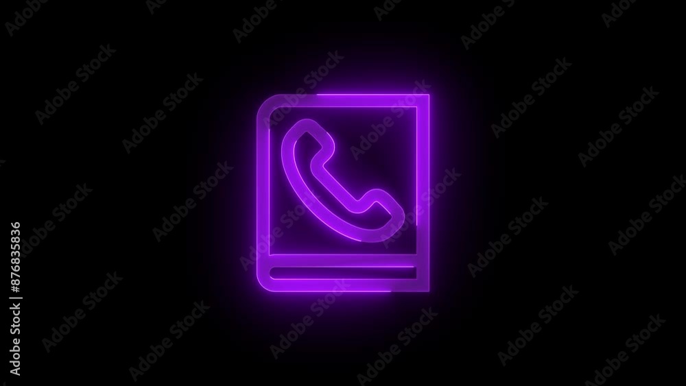 Phone book icon glowing neon purple color animation Phone book icon glowing neon purple color animation