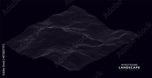 Wireframe landscape. Futuristic 3d mesh background. Digital hills technology. Vector illustration.