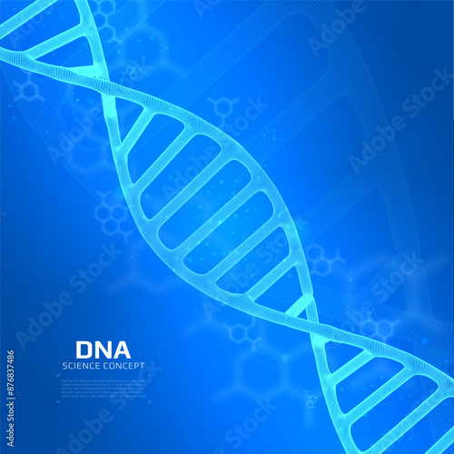 Wireframe dna structure. 3D digital genetic model. Scientific background. Vector illustration.