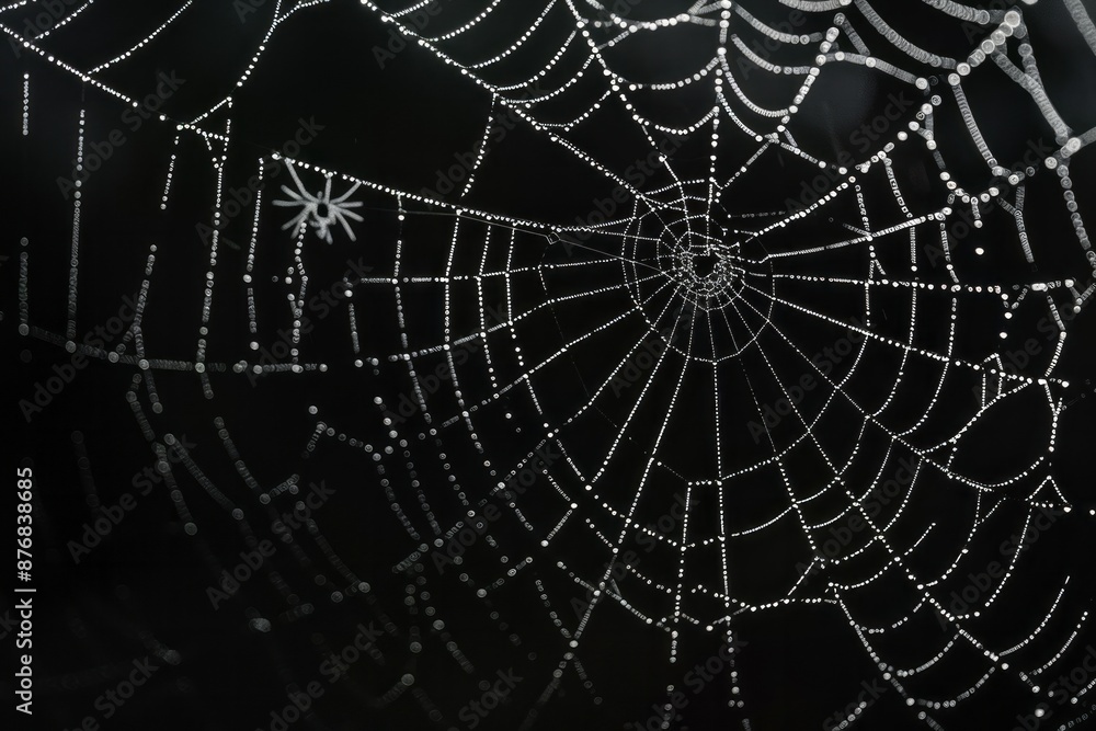 Obraz premium Spiderweb on a black background. AI generative