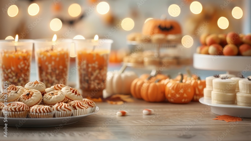 Halloween Treats and Decorations on Table. Halloween Treats and Decorations on Table.