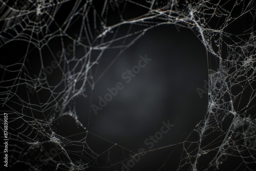 Spiderweb on a black background with a place for text. AI generative