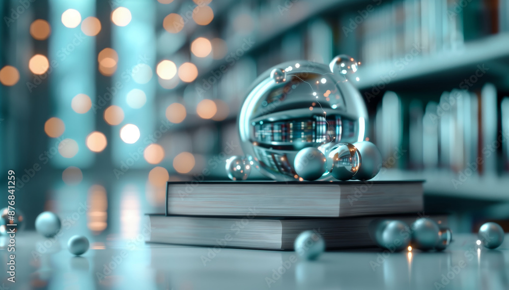 A mesmerizing scene featuring crystal balls on books in a dimly lit library with bokeh background, creating an enchanting and mystical atmosphere. A mesmerizing scene featuring crystal balls on books in a dimly lit library with bokeh background, creating an enchanting and mystical atmosphere.