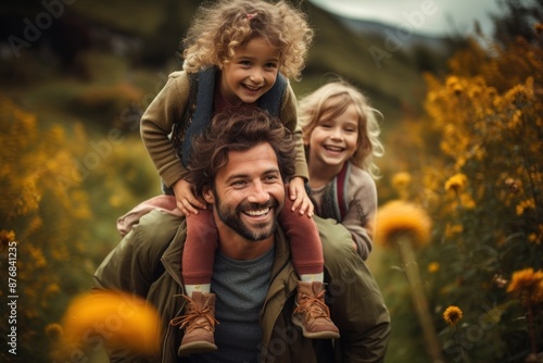 Happy parents laughing outdoors portrait.