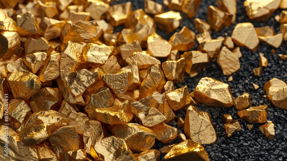Gold Nuggets on Black Sand - Macro Photography of Precious Metal Gold Nuggets on Black Sand - Macro Photography of Precious Metal