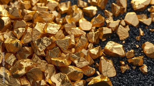 Gold Nuggets on Black Sand - Macro Photography of Precious Metal
