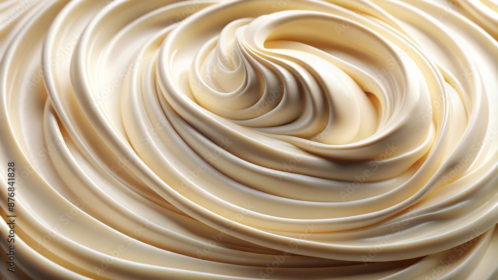 A delicate swirl of rich cream forms an abstract pattern on a pristine white background, evoking warmth and indulgence with its smooth, velvety texture. A delicate swirl of rich cream forms an abstract pattern on a pristine white background, evoking warmth and indulgence with its smooth, velvety texture.