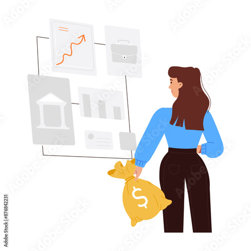 A character based flat illustration of investment analysis 

